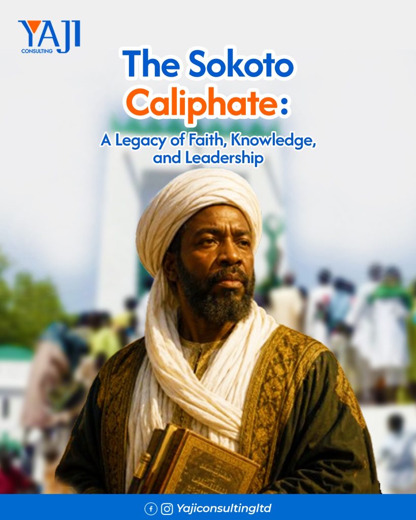 Illustration representing the Sokoto Caliphate and its founder, Usman dan Fodio, highlighting the empire's legacy of faith, scholarship, and leadership in West Africa.